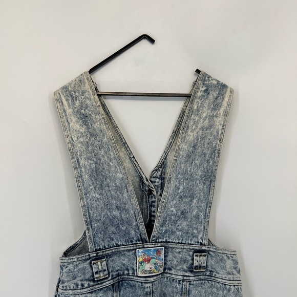 Vintage 90’s Acid Wash Front Pocket Cartoon Patch Seamed Straight Leg Jumpsuit - Picture 7 of 12